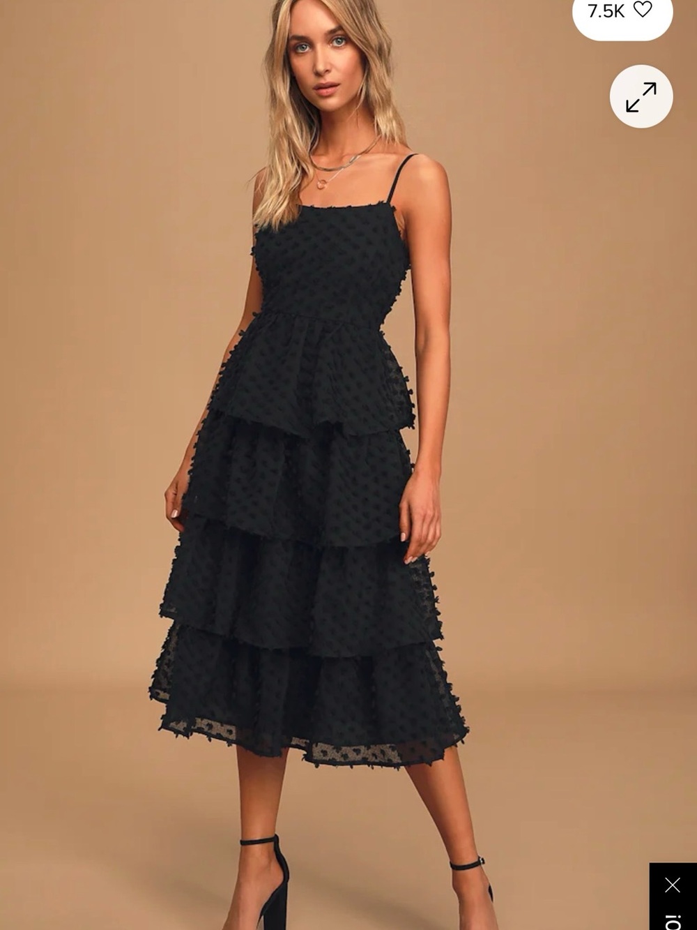 Textured Black Tiered Spaghetti Strap Dress
